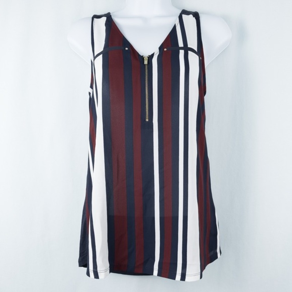 Express Striped Chiffon Front Sleeveless Blouse Womens XS Sheer Preppy‎ Nautical